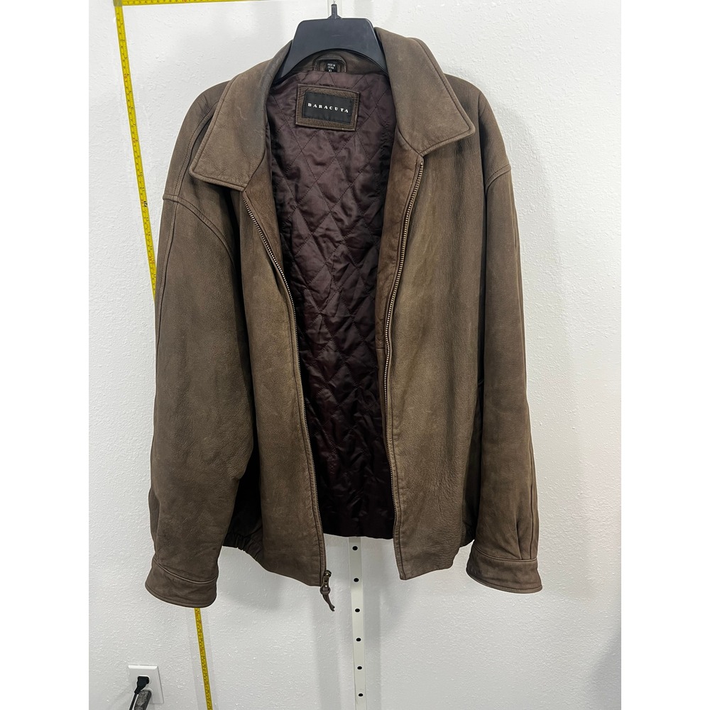Baracuta Brown Leather Harrington‎ Jacket Mens XL Quilted Lining Bomber Coat